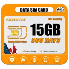 KAISNVXS 4G LTE Cellular Data SIM Card for 365 Days 15GB Compatible with USA...