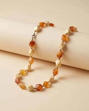 Vintage Amber Ivory Lucite Necklace Mid Century Geometric Beaded Necklace Retro