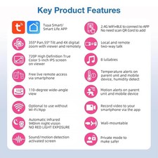 5-Inch Tuya Smart WiFi Baby Monitor 1080p Camera with Motion and Sound Detection