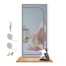 Reinforced Cat Screen Door 30x80 Inch Heavy Duty Zipper Pet Proof Mesh Gray