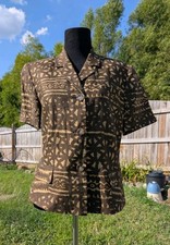 LIZ CLAIBORNE LINEN TRIBAL BLAZER SZ 10 VINTAGE SHORT SLEEVE SHOULDER PADS LINED