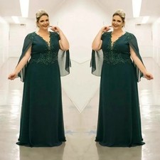 Mother Of The Bride Dresses Plus Size Beadings Guest Long Emerald Green V-neck