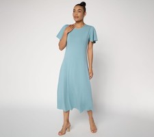 Peace Love World Women's Petite Dress PM Crew Neck Midi Length Blue A731953