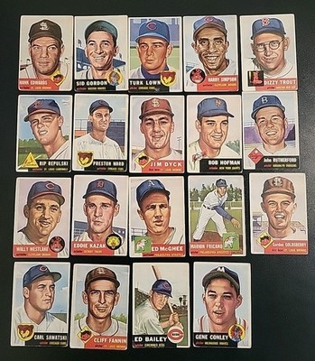 1953 Topps Baseball Card Lot - 19 Cards - W/ Hank Edwards and Don Conley