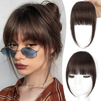YOLIN Clip in Bangs, 100% Human Hair Bangs with French Dark Brown 