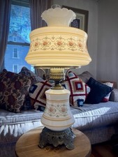 LARGE Vintage 1973 Quoizel Abigail Adams pink Poppy 3-Way  Hurricane Table Lamp