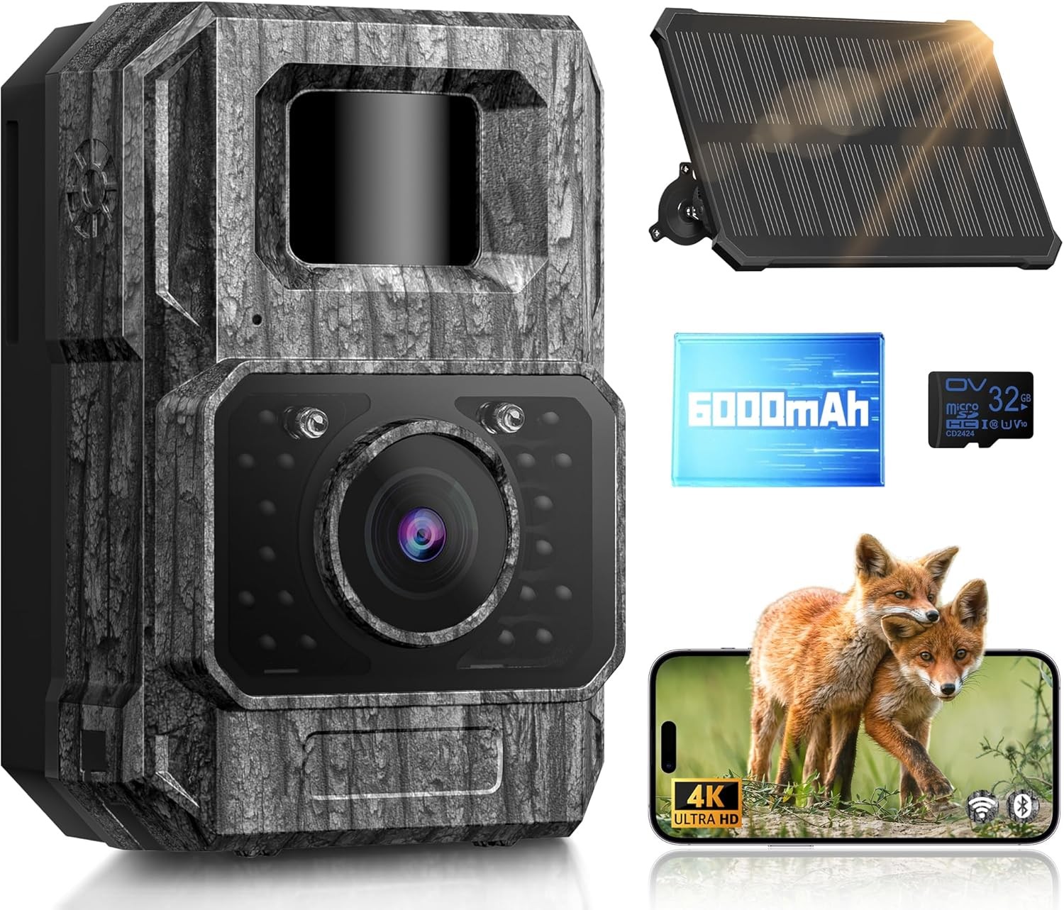 MAXDONE Wildlife Camera WiFi Bluetooth - 4K 64MP Solar Infrared Trail Camera wi