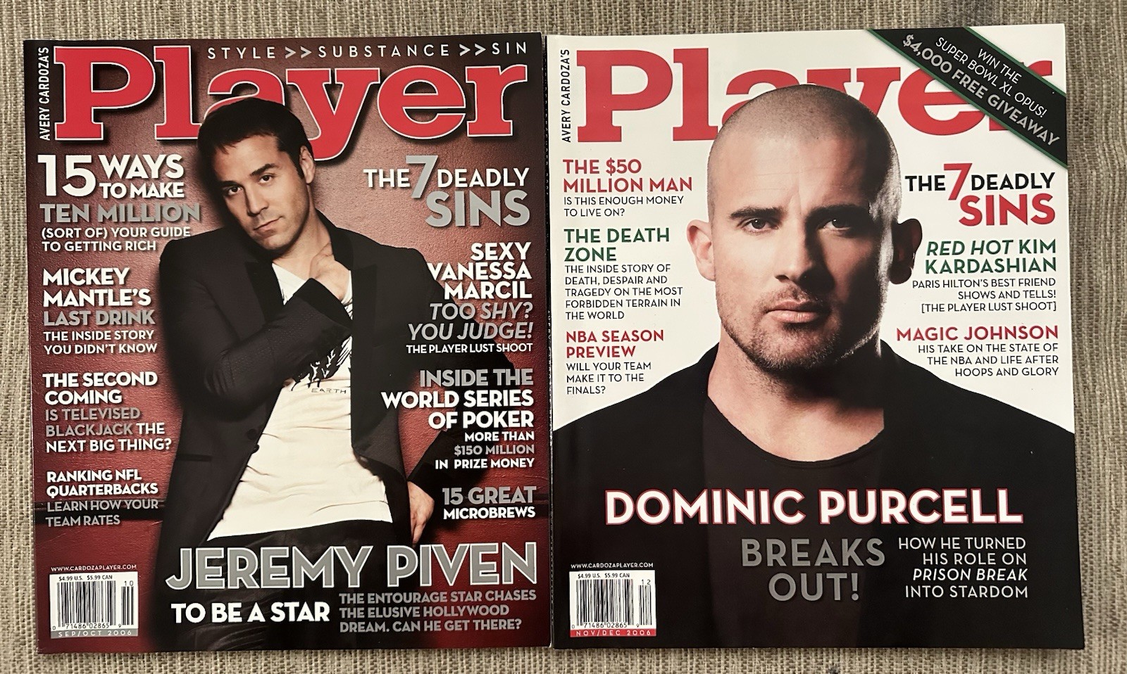 Avery Cardoza’s Player Magazine Lot of 2 | Jeremy Piven Dominic Purcell