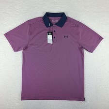 Under Armour Polo Shirt Mens Large Blue Purple Striped Loose Heatgear NWT NEW