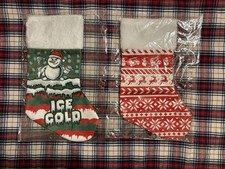 Pins & Aces Golf Christmas Stocking Set Ice Cold Snowman Fair Isle Red Green NEW