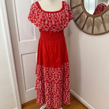 NAOO Eyelet Tiered  Cotton Maxi Dress XL Boho Peasant Cottagecore Festival Folk