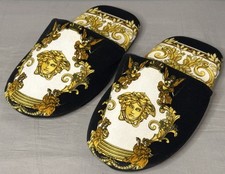 Versace La Medusa Cotton Bath Slippers White/Black/Gold Size M Authentic