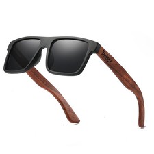 Wood Frame Square Polarized Sunglasses Men Women UV400 Sun Glasses D833