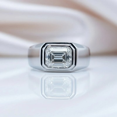 2.0 Ct Emerald-cut Real Moissanite Option Men's Wedding Ring Gift For Husband