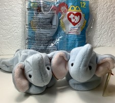 TY Beanie Baby - 2 Blue Elephants Peanut - 2 Mini McDonald Peanuts So Cute