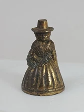 Vintage Solid Brass 2" Mini Pilgrim Quaker Figural Woman Hand Table Dinner Bell