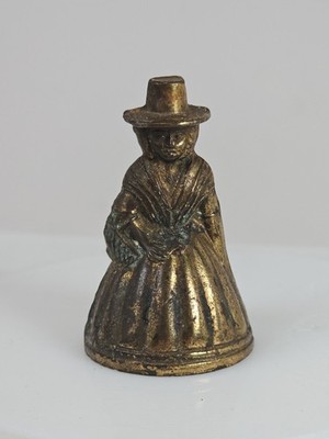 Vintage Solid Brass 2'' Mini Pilgrim Quaker Figural Woman Hand Table Dinner Bell