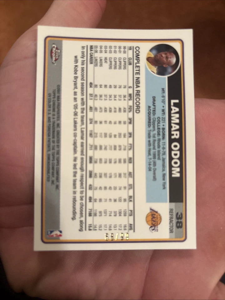 2006-07 Topps Chrome Lamar Odom Black Refractor /99 Lakers #38 - Image 2 of 2