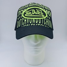 Von Dutch Broken Logo Monogram Trucker Hat Mesh Cap Snapback Black Neptune Green