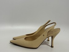 Vtg Chanel CC Logo Beige Leather Slingback Heels 35.5