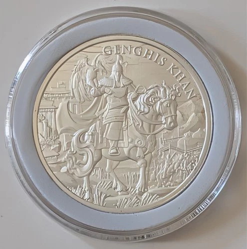 1 TROY OUNCE GENGHIS KHAN DESIGN .999 FINE SILVER ROUND COIN
