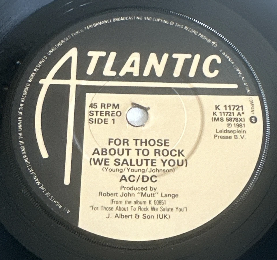AC/DC ~ For Those About To Rock (We Salute You) 7" vinyl Single NM / M - Image 3 of 4