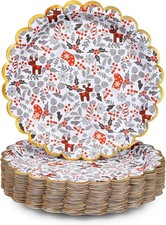 Christmas Paper Plates, 50-Count Medium, Reindeer, Stocking, Holly, Fern