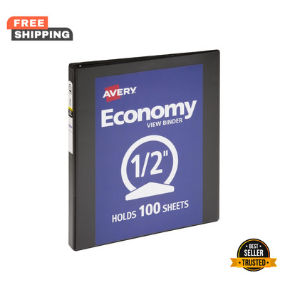 Avery Economy View 3 Ring Binders 0.5'' Round Rings 12 Black Binders (05705)