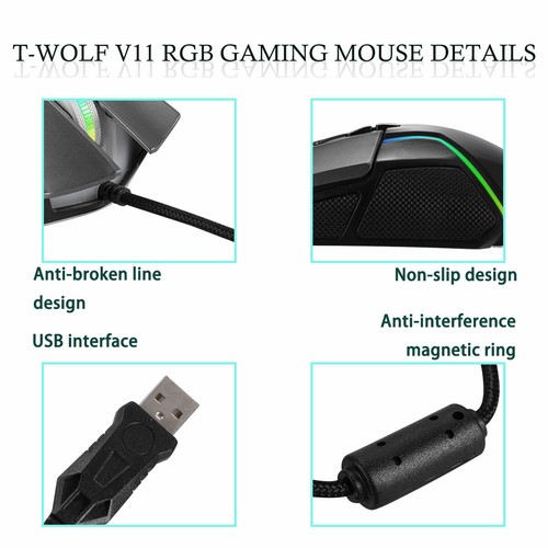 Laptop PC RGB Gaming Mouse, 10 Buttons for Windows 7/8/10/XP Vista Linux, Black - Picture 4 of 7