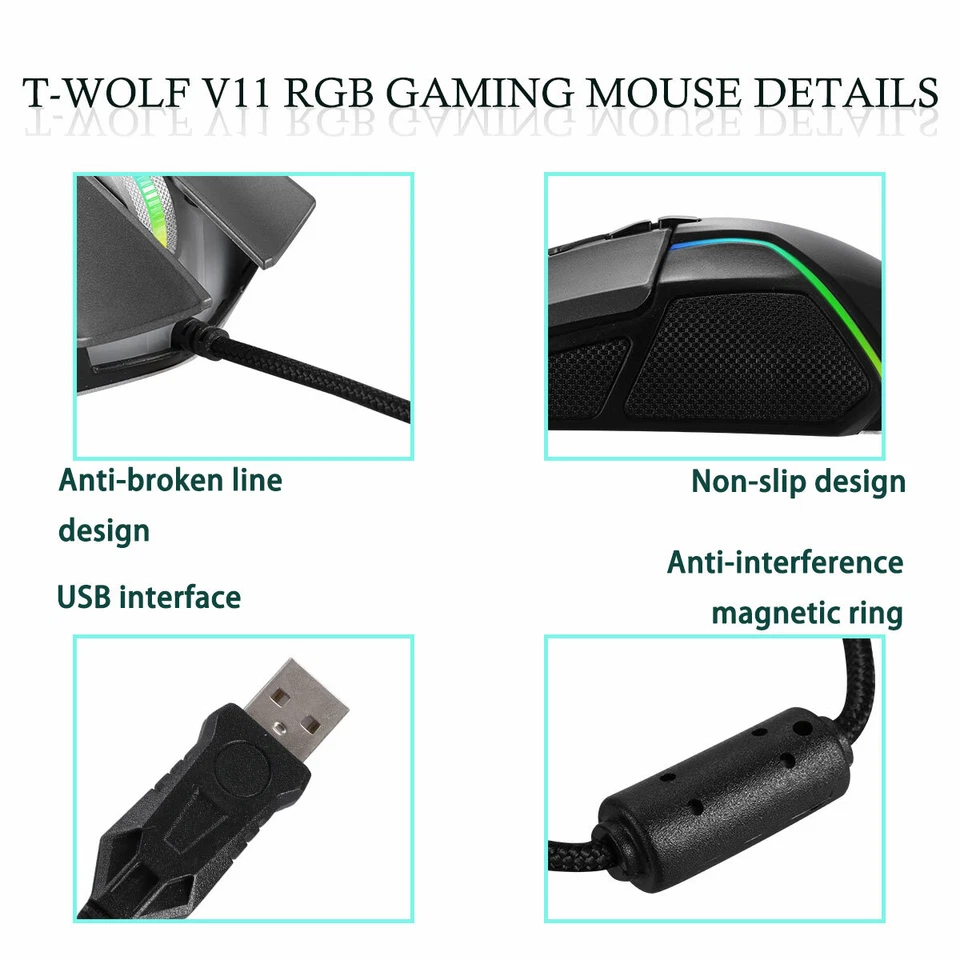 Laptop PC RGB Gaming Mouse, 10 Buttons for Windows 7/8/10/XP Vista Linux, Black - Image 4 of 4