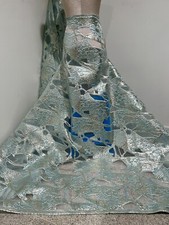 Blue Gold Metallic Brocade Organza Fabric 58 Width Sold By The Yard