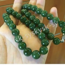 Certified 10mm natural spinach green A-level Hetian jade round bead necklace AA 