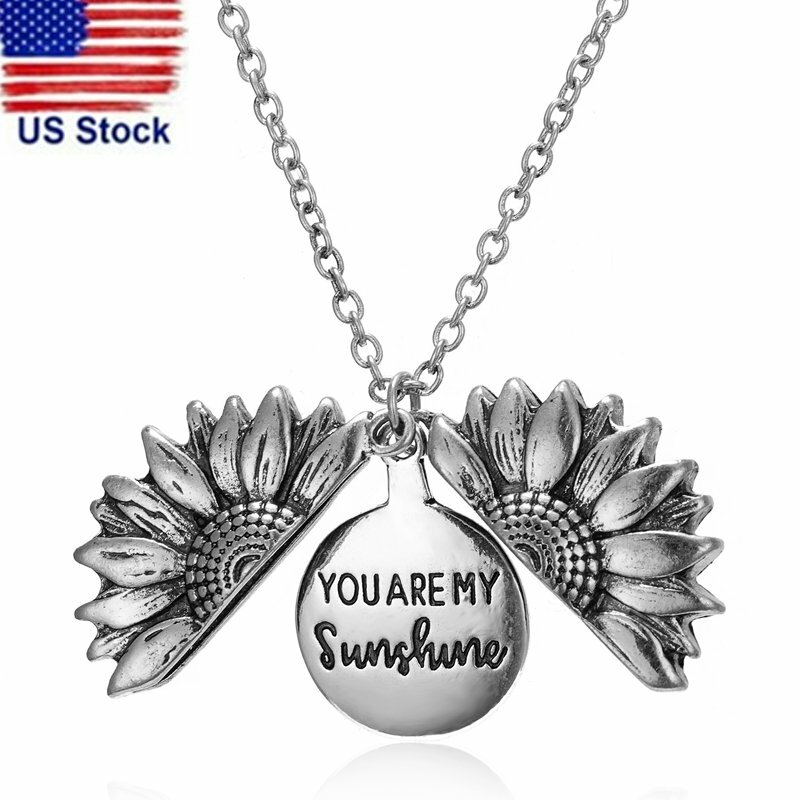 "You Are My Sunshine"Open Sunflower Pendant Necklace Locket Women Jewelry Gifts