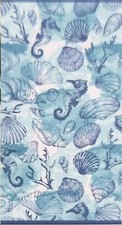 3 PCS KASSAFINA WHITE TEAL BLUE,SEA HORSE,SHELL,CONCH BATH,HAND,WASH CLOTH TOWEL