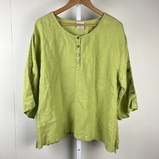 Click by Color Me Cotton Top Womens Large Chartreuse Green 100% Linen USA