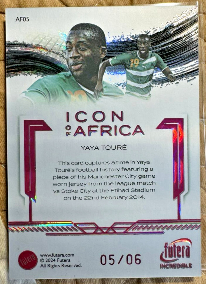 2024 Futera Incredible Yaya Toure Icon Of Africa Match Worn Patch #/6 SP ManCity view 2