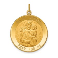 14K Yellow Gold Solid Polished/Satin Large Round St. Joseph Medal Charm