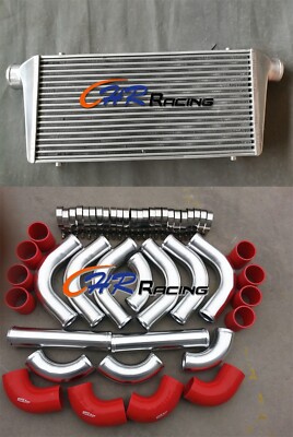 Universal FMIC Aluminum Intercooler 31''x12''x3'' RED Piping 3'' DIY Pipe Kit TURBO