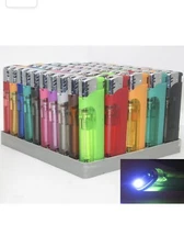 20 Pack 5-Flags Refillable Butane Lighter Ass. Colors White LED  #80-82LED-W
