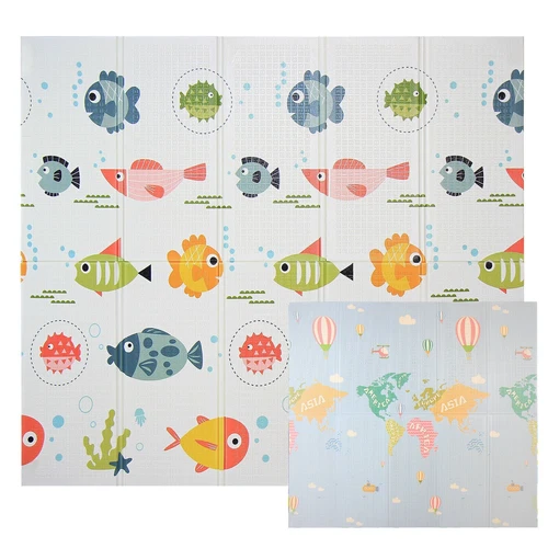 Krabbelmatte Spielmatte / Schadstofffrei / Fische & Weltkarte