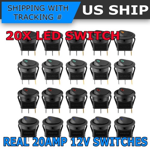 40PCS ROCKER SWITCH Toggle 12V Led Light Car Auto Boat Round ON/OFF SPST 20 AMP
