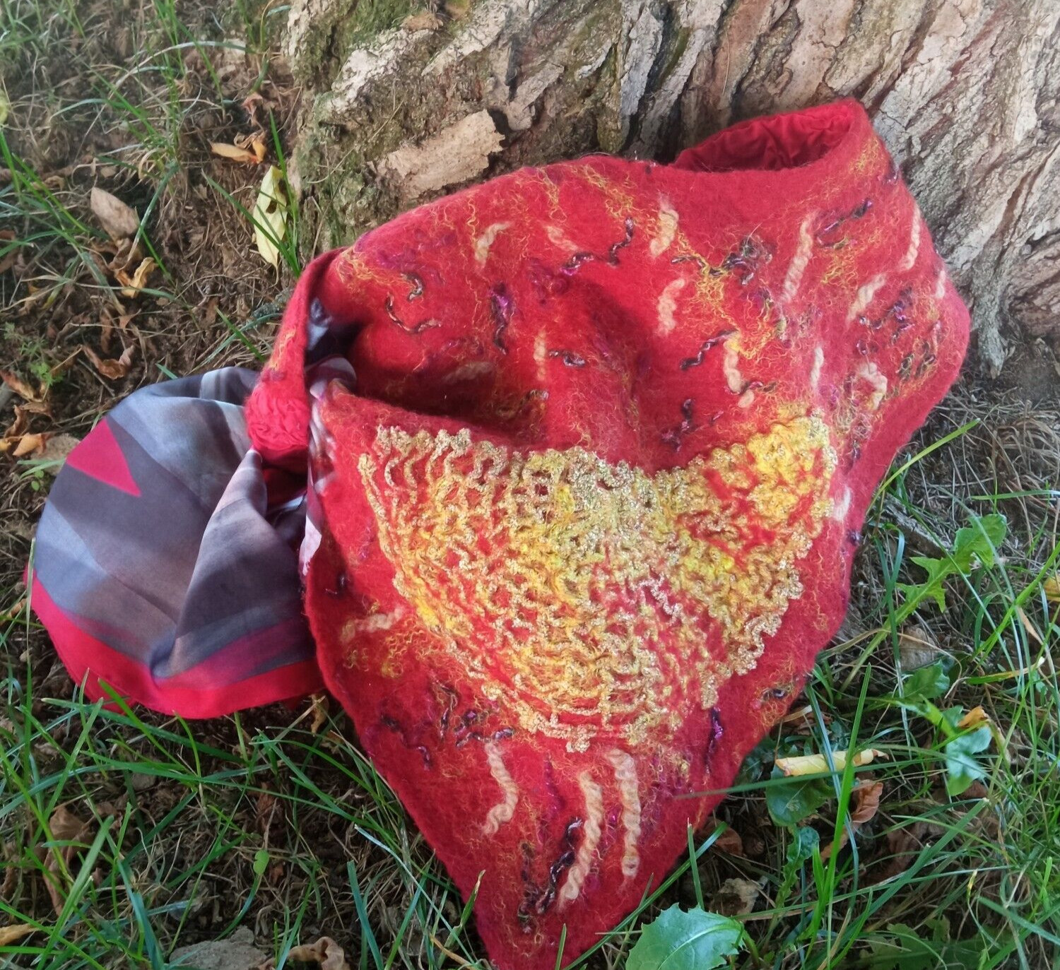 Womens coral felted scarf with a loop.original felted scarf.nuno felt scarf.fash