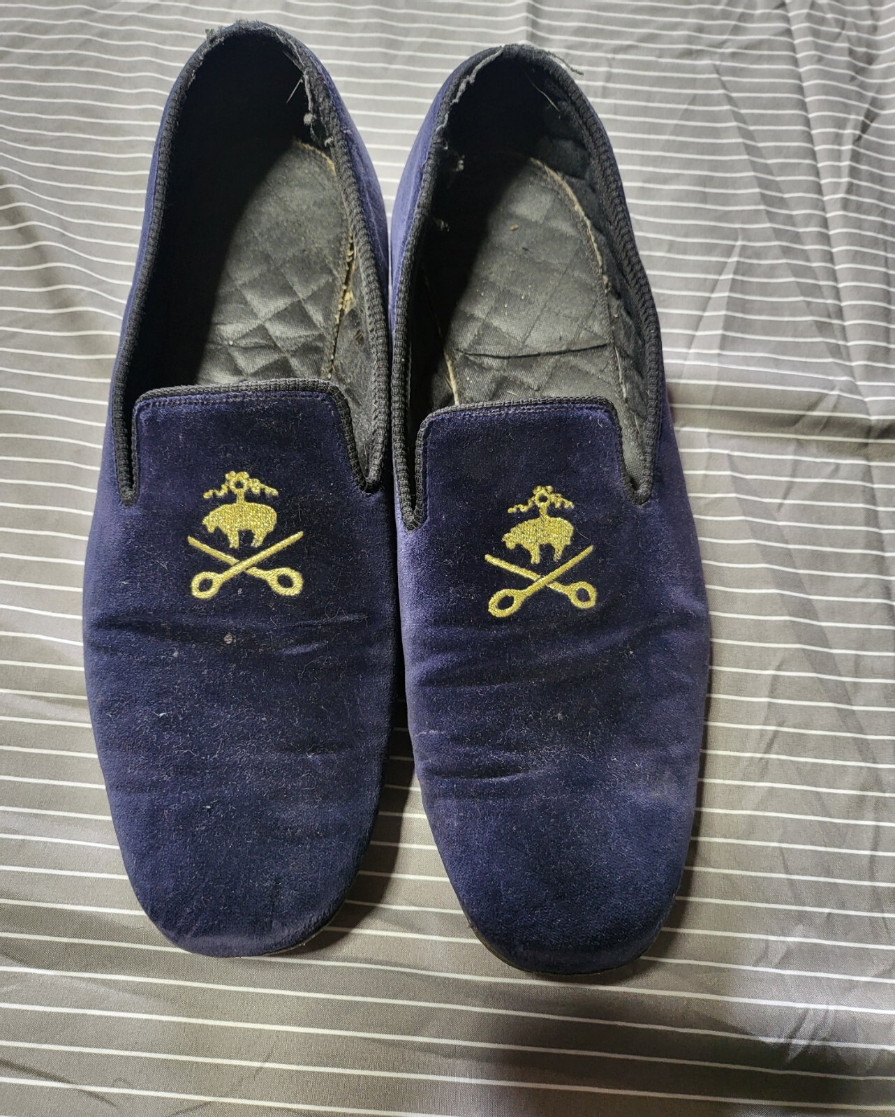 PANTOFOLA D’ORO Pantofole Brooks Brothers VELLUTO con PILE DORATO RARE TAGLIA 13D