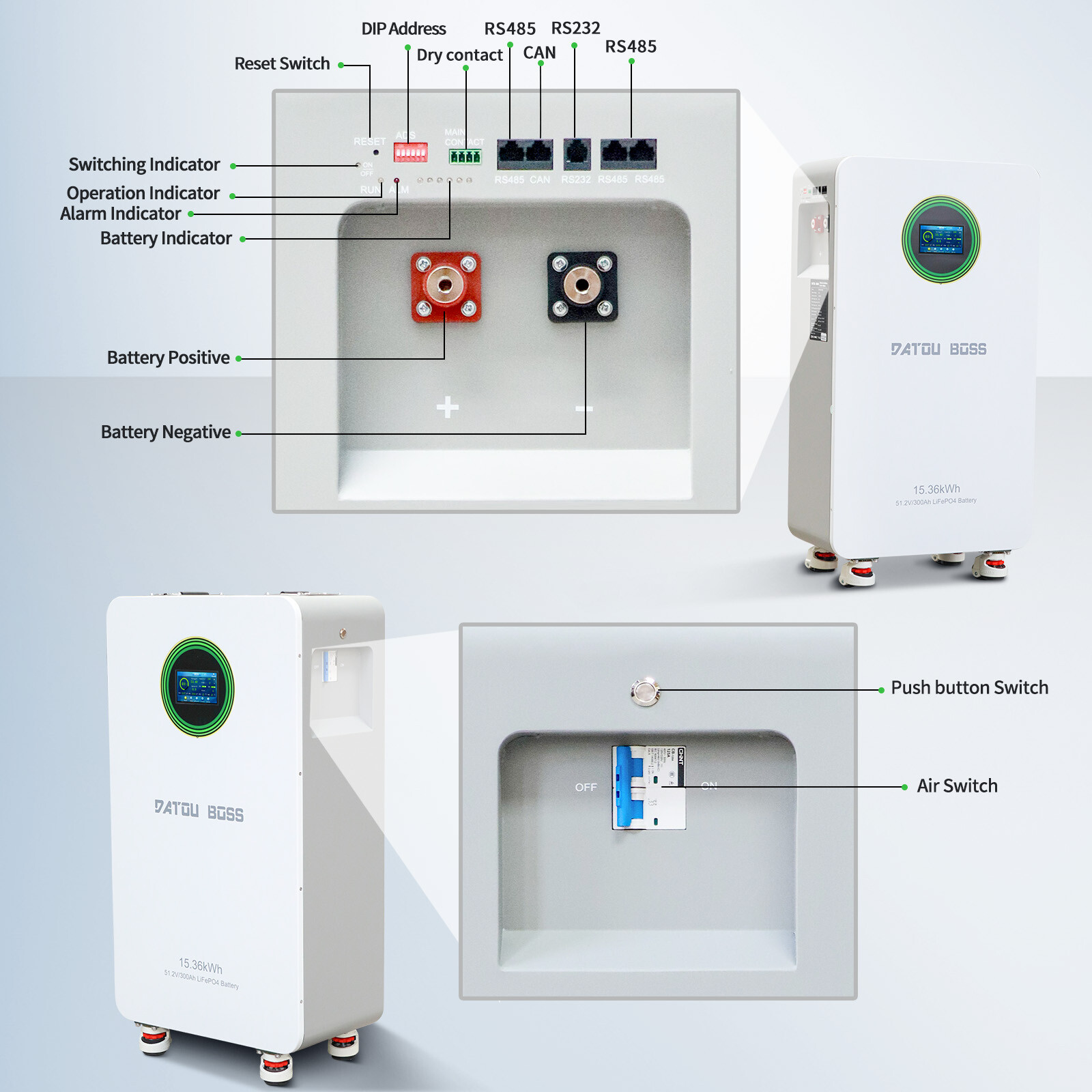 48V 300Ah 15.36KWh Lithium Battery LiFePO4 Battery for RV Solar Off-grid Boat
