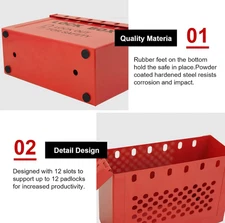 Lockout Tagout Group Lock Box OSHA Compliant Red Portable Steel 12 Locking Holes