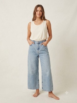 Koton Bianca Jeans W32 L32 Womens High Waisted Wide Leg Light Blue Denim Retro
