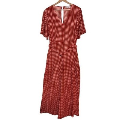 Anthropologie Ett:twa Margaret Belted Wide Leg Jumpsuit Red White Gingham Size 8