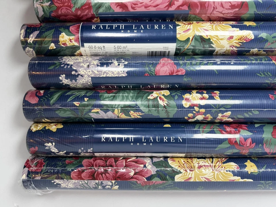 Papel pintado Ralph Lauren Home vintage 7 rollos dobles floral azul marino descontinuado Foto 4 de 4
