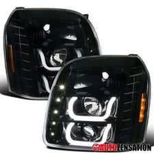 LED Bar Fit 2007-2014 GMC Yukon XL 1500 2500 Slick Black Projector Headlights