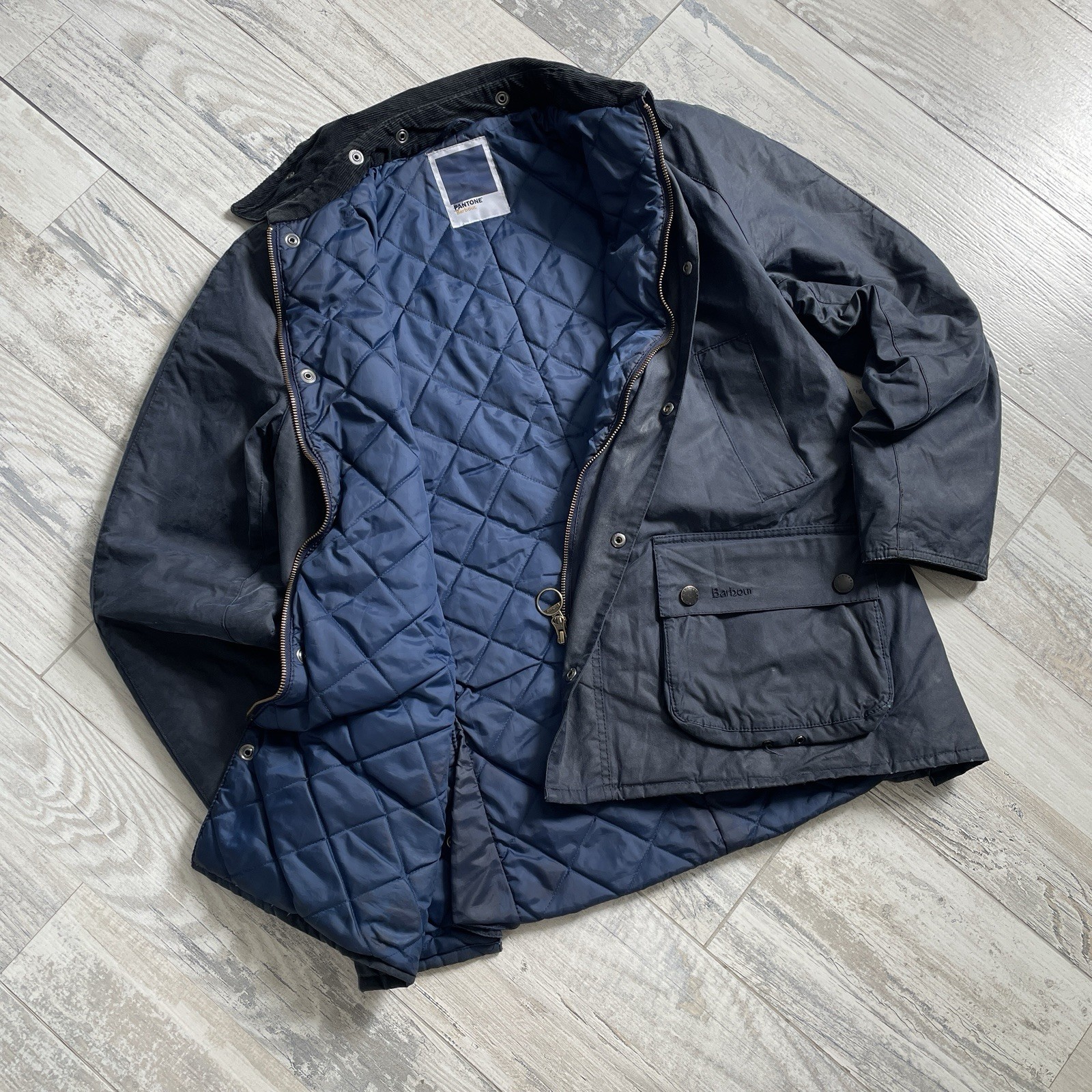 Barbour x Pantone Mint Men's Wax Ashtone Jacket in Navy Blue Size XL